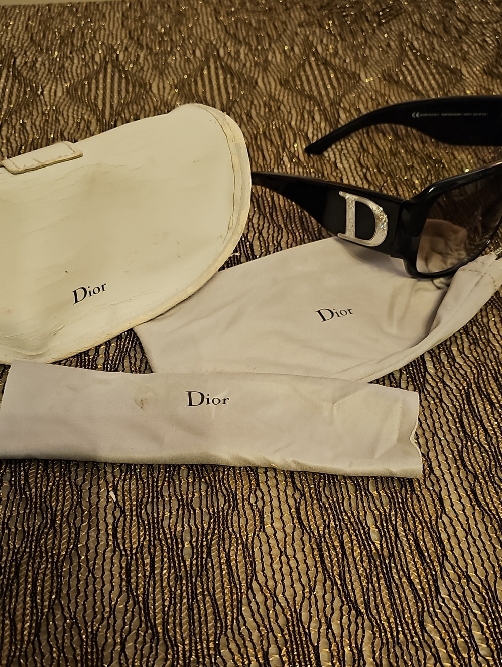 Dior Black Sunglasses with Crystal 'D' Temple Accent